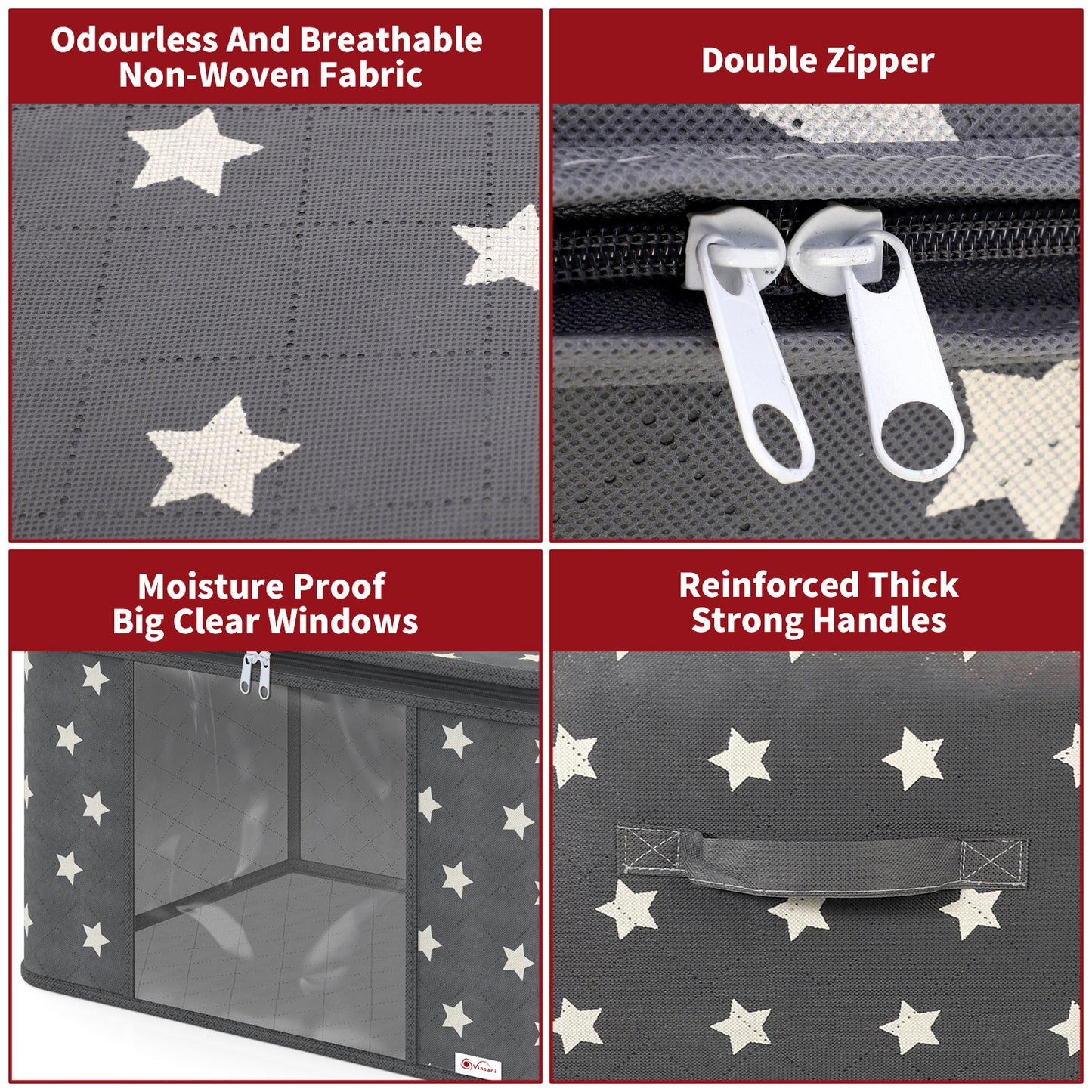 Vinsani 3pcs Deluxe Clothes Storage Bags Organizer Large Capacity Double Zipper, Moisture-Proof Big Clear Windows Perfect Space for Clothes, Beddings, Blankets and Duvet