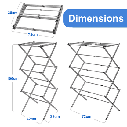 Extendable 3 Tier Airer Small Foldable Expandable Airers Adjustable Length Clothes Drying Laundry Rail Indoor or Outdoor Drying Racks Horse Airer Space Saving Design, Grey