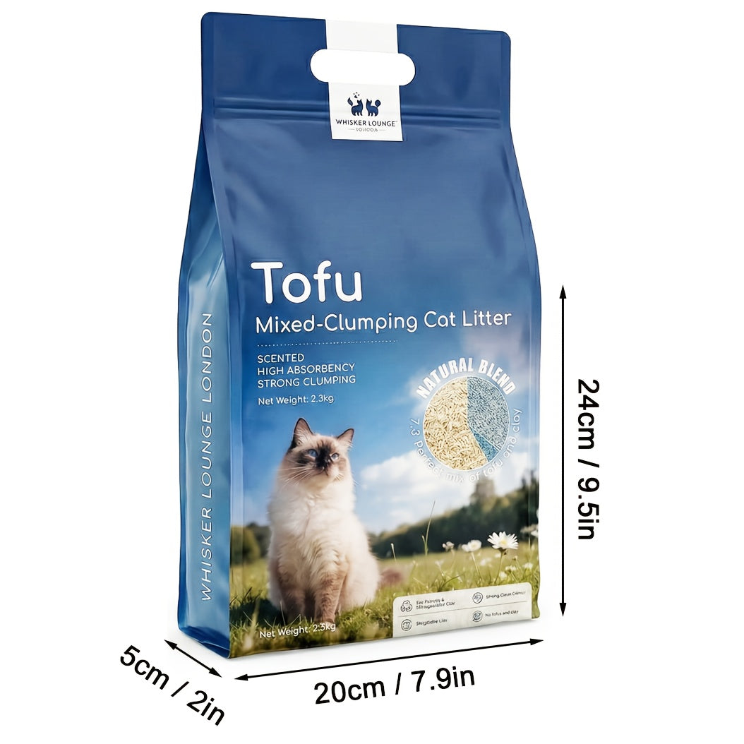 Premium Tofu Blended Cat Litter, Deodorizing Tofu Cat Litter, Clumping Low Dust Easy To Clean Fast Clumping Odor Control Non-sticking Flushable Long-lasting, 2.3*1 Kg, Multi-Buy Discounts