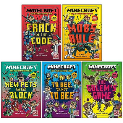 Minecraft Stonesword Saga Series 5 Books Collection Set (Minecraft: Crack in the Code!, Minecraft: Mobs Rule!, Minecraft: New Pets On The Block, To Bee Or Not to Bee! & The Golem'S Game)