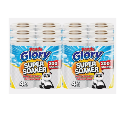 48 X Panda Glory 2-Ply Kitchen Towel 4-Pack Paper Rolls | White Paper Embossed | Strong & Functional