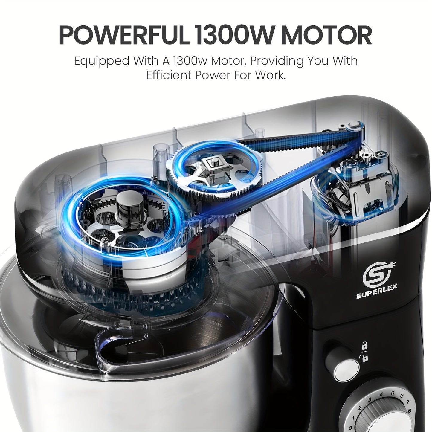 SUPERLEX 3-in-1 Stand Mixer 5L with 8 Speeds, Kitchen Machine with Pulse with Dough Hook, Whisk, Eggbeater Attachment for Baking Cake Bread 1300W