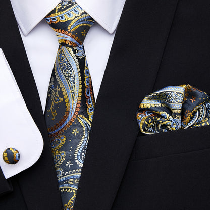 Men Men Black Paisley Tie Wedding Gift Box Tie Pocket Squares Set Necktie Box Suit Additions Fit Wedding