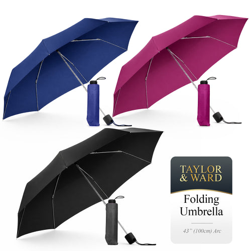 Taylor & Ward 3 Pack Folding Umbrella Set | Compact Windproof Travel Umbrellas | Automatic Open Close Waterproof Rain Umbrellas in Black, Blue & Berry | Lightweight Portable Umbrella Bundle for Rainy Season