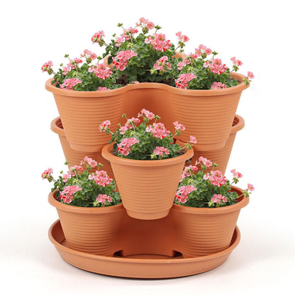 3 Tier Stackable Vertical Planter, Indoor Outdoor Plant Pot, Strawberry Planter, Herb Garden Planter, Vegetable Growing Tower, Flower Pot for Home Garden, Space-Saving Design, Durable Plant Container, Ideal for Small Spaces, Vertical Gardening Solution, M