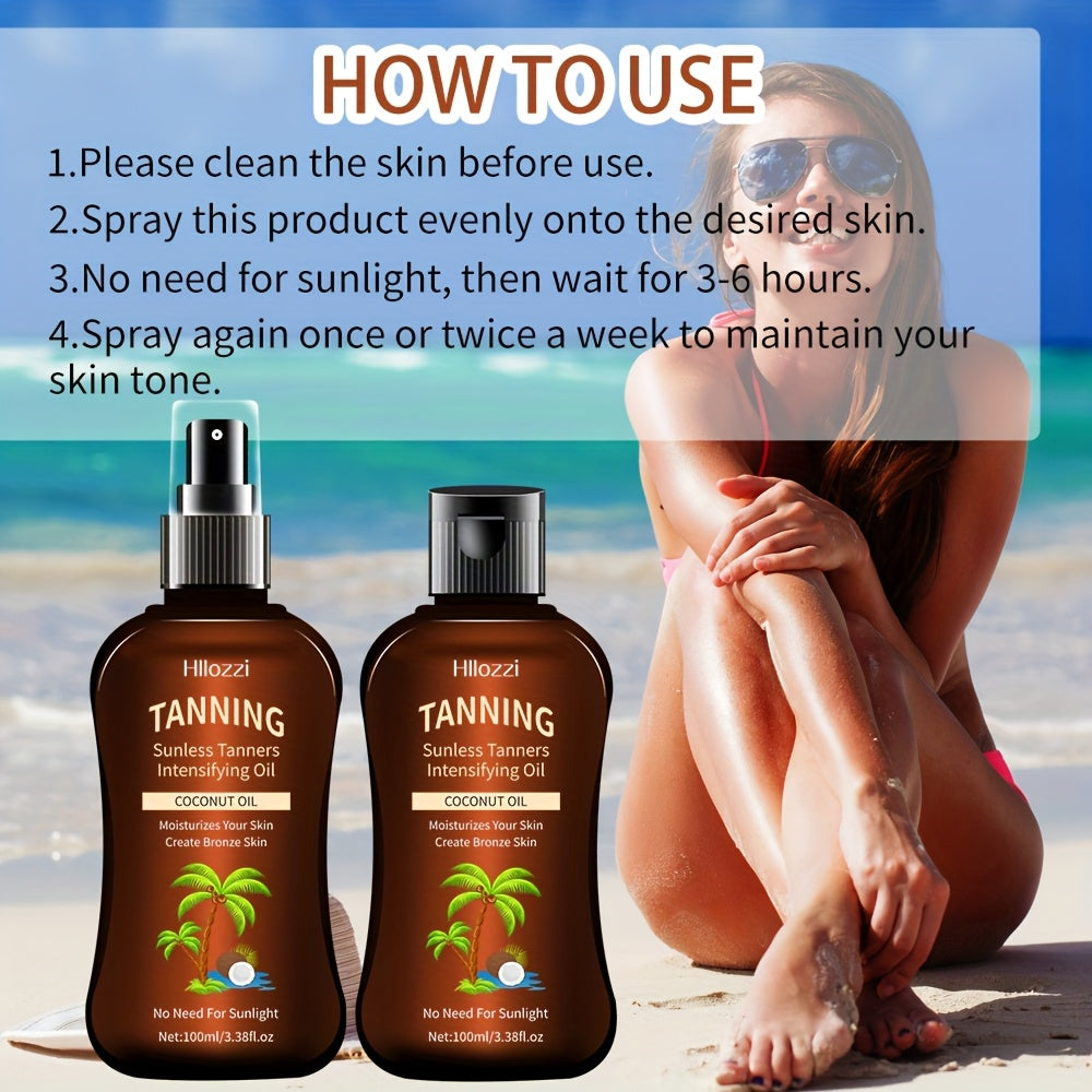 100Ml/3.38Fl.Oz Coconut Tanning Oil Self-Tanner Waterproof Tanner Sunless Tanner Indoor Tanner Sunless Tanner Hydrating Moisturizing Nourishing Spray Bottle And Flip-Top Bottle Easy to Use Convenient to Carry, Oxybenzone Free Coconut Tanning Oil