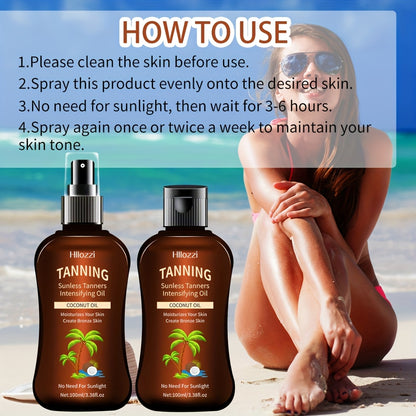 100Ml/3.38Fl.Oz Coconut Tanning Oil Self-Tanner Waterproof Tanner Sunless Tanner Indoor Tanner Sunless Tanner Hydrating Moisturizing Nourishing Spray Bottle And Flip-Top Bottle Easy to Use Convenient to Carry, Oxybenzone Free Coconut Tanning Oil