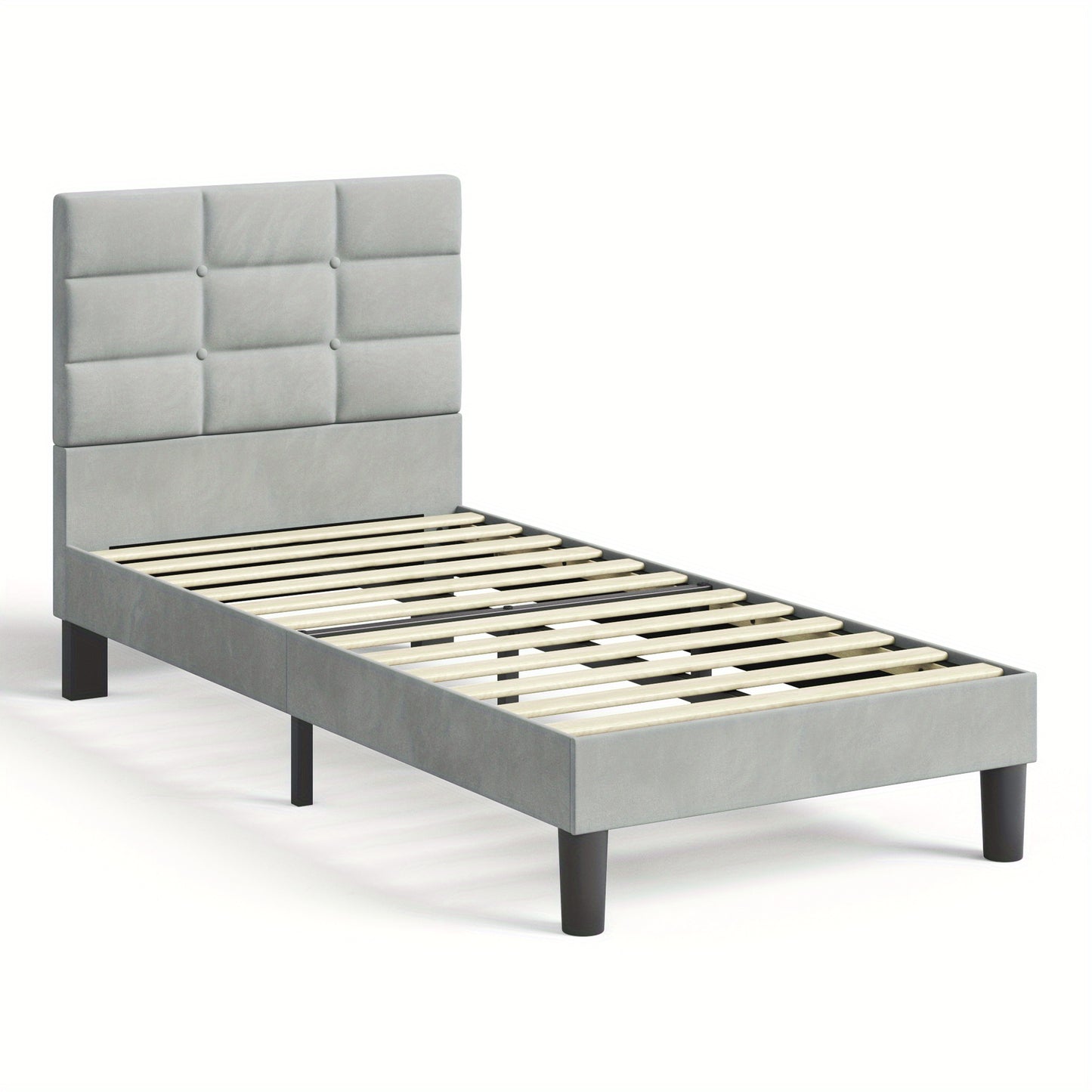 Bed Frames Velvet Upholstered Platform Bed Frame with Headboard and Strong Wooden Slats No Box Spring Needed