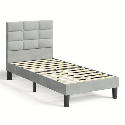 Bed Frames Velvet Upholstered Platform Bed Frame with Headboard and Strong Wooden Slats No Box Spring Needed