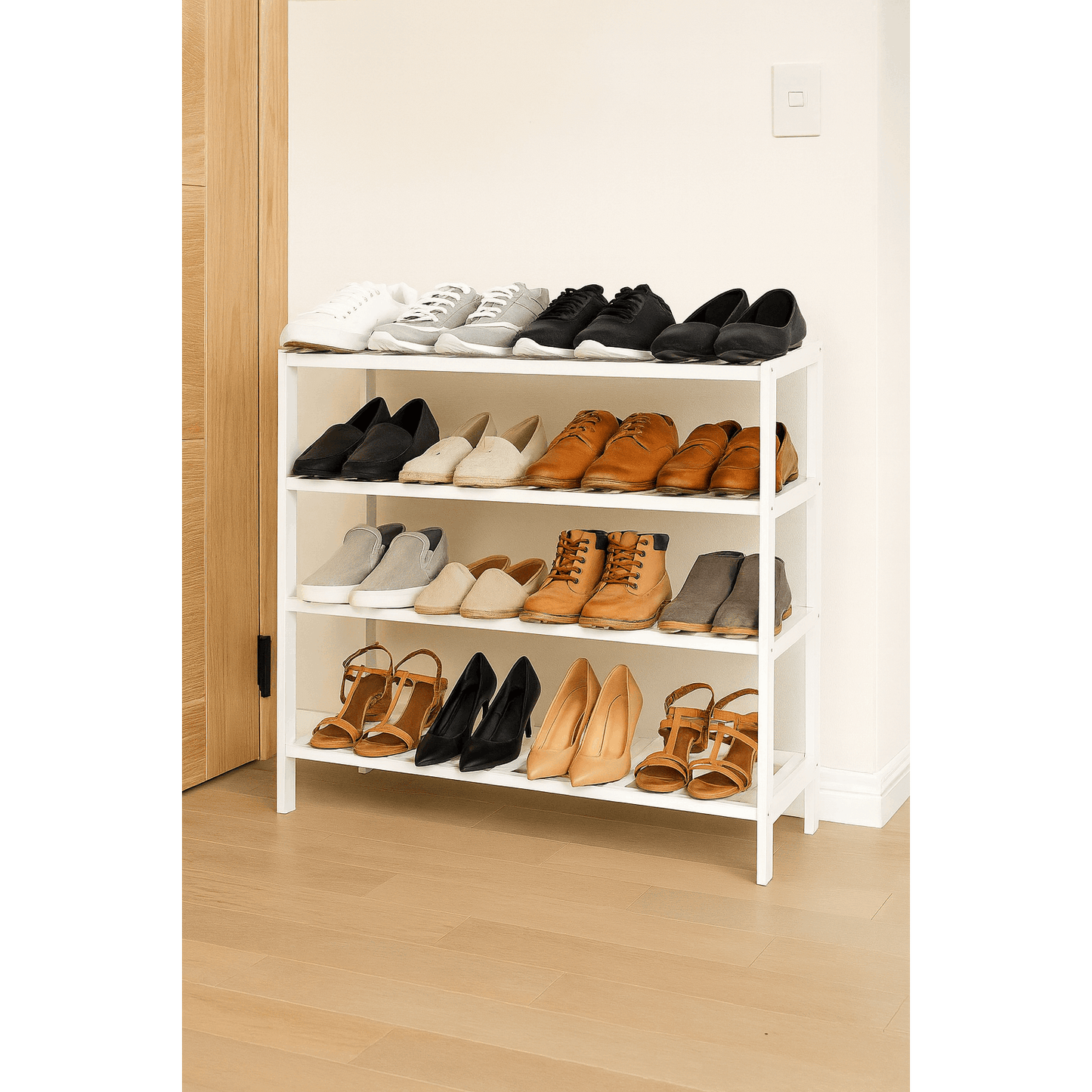 Neo 4-Tier Bamboo Shoe Rack Wooden Shoe Storage Organiser Shelf for Hallway, Entrance Living Room 67 x 70 x 25cm