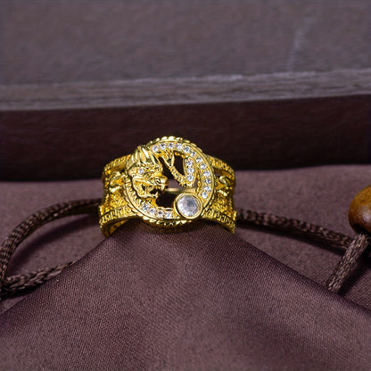 1pc Chinese Style Auspicious Dragon Inlaid Synthetic Synthetic Zircon Men'S Ring, Intricate Carved Retro Luxury And Oriental Culture Fusion Unique Charm, Chinese Culture Enthusiasts, Chinese Elements