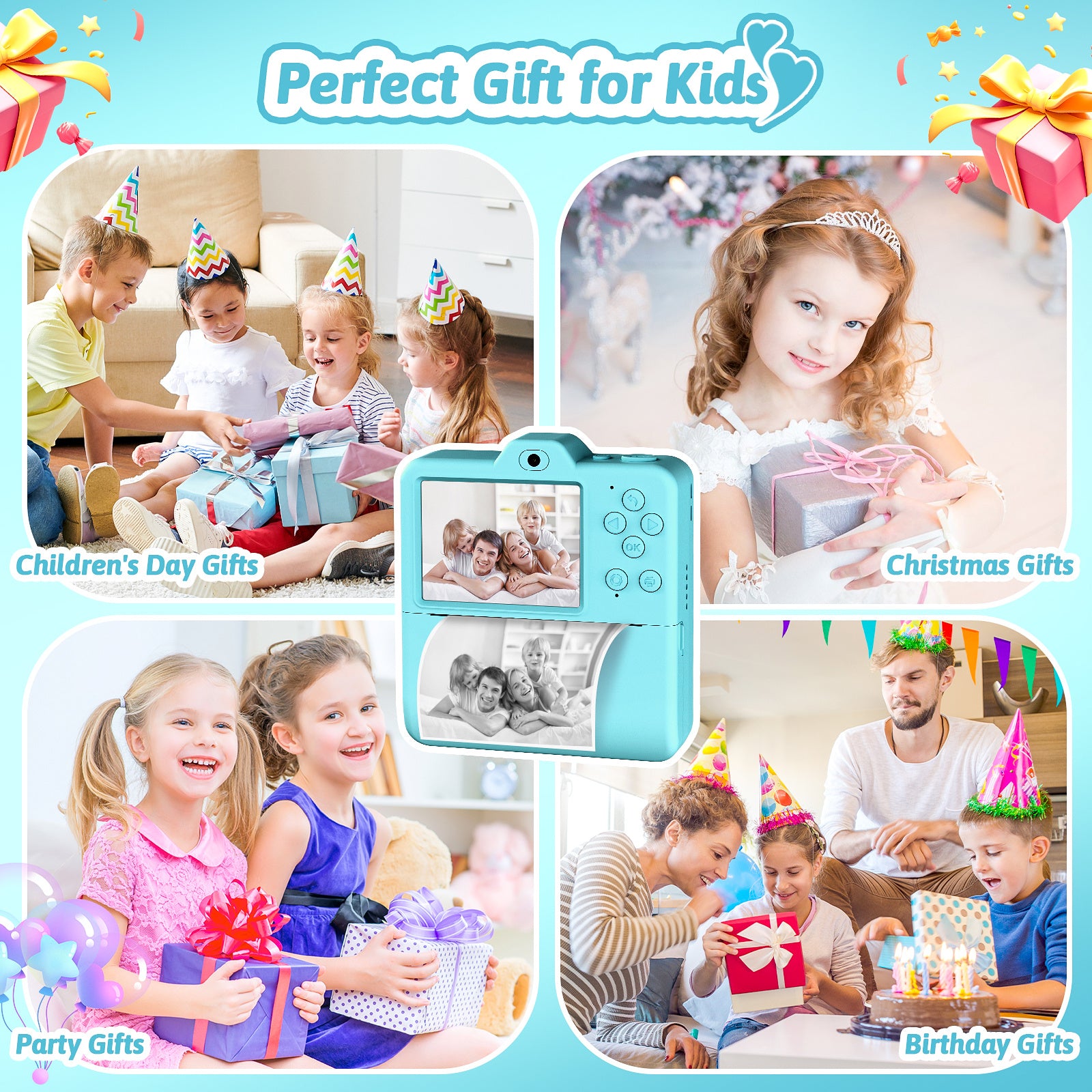 Kids Instant Print Camera Dual Lens 1080P HD - Children's Camera with 5 Rolls Photo Paper | 2.4" Screen | Birthday Christmas Gift for Girls & Boys