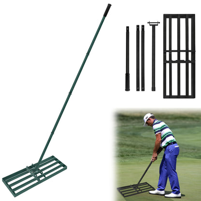 Professional Heavy-Duty Stainless Steel Lawn Leveling Rake with Adjustable Length Handle (25x50cm/25x75cm) - 4-Section Telescopic Design, Ergonomic Non-Slip Grip & 4-Section Lever Mechanism for Golf Courses, Gardens, Yards - Sand Trap, Bunker