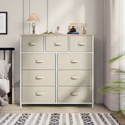 Nine-Drawer Fabric Storage Unit for Organizing Items in The Bedroom, Living Room, Hallway, Or Closets, Featuring a Robust Steel Frame And a Wooden Top