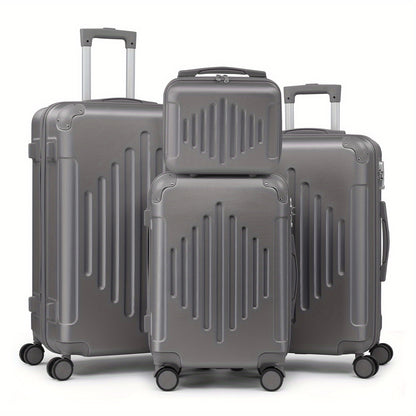 Family 4pcs Luggage Set (12/ 20/ 24/ 28") Hardside W/ Corner Guards, 360° Wheels Lightweight Large Suitcases - Checked & Carry On