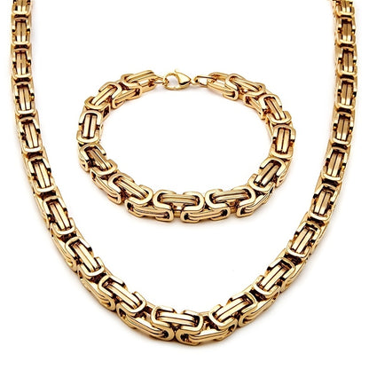 2pcs Set of Fashionable and Domineering Stainless Steel Necklace + Bracelet Jewelry Set, Men's Imperial Chain Accessories, Ideal Jewelry Gift for Wearing on Any Occasion, Matching with Any Clothing, Gifts