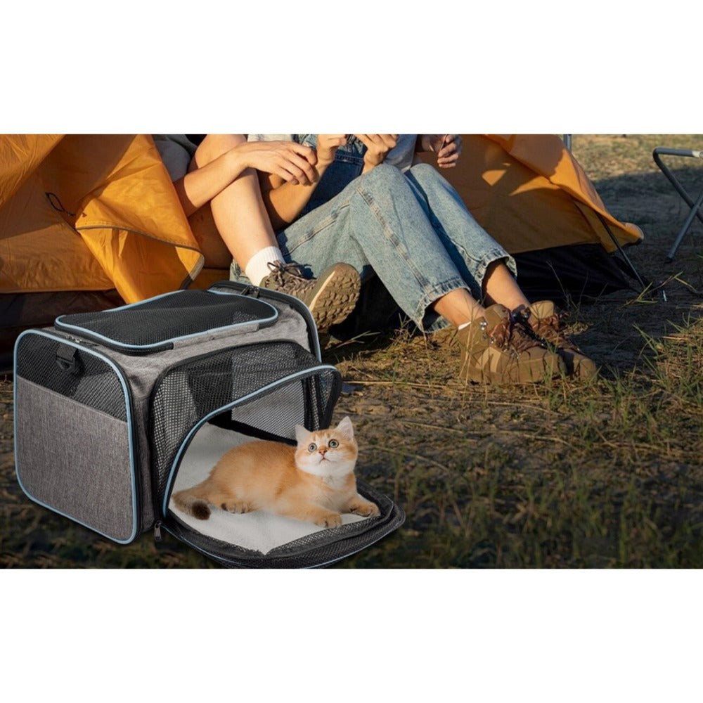 Airline Approved Expandable Soft Cat Carrier Bag with Mesh Windows, Shoulder Strap & Foldable Design – Portable Pet Travel Bag for Cats & Small Dogs