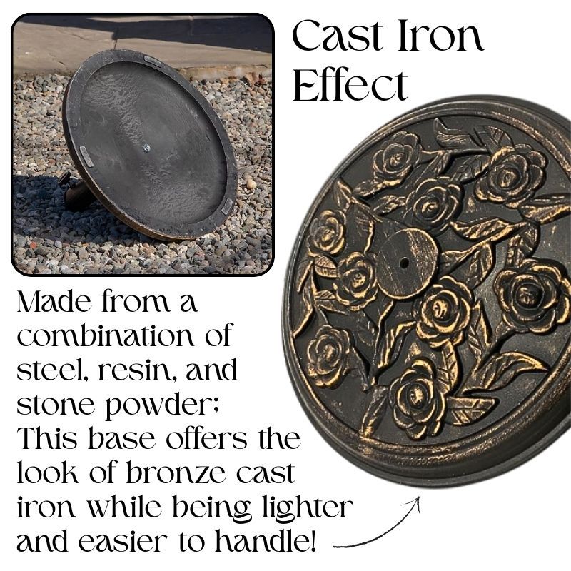 9kg Round Parasol Base Bronze Cast Iron Effect Umbrella Stand, Outdoor Heavy Duty Weight Support with Adjustable Collars & Tightening Knob for Garden, Patio, Lawn & Terrace Furniture, Floral Design, Bronze