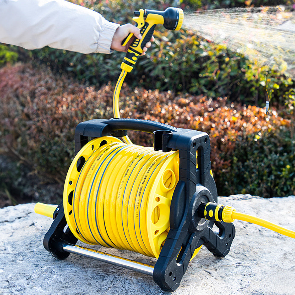 Complete Watering Kit/ Garden Hose Reel Trolley Portable With 20-50M Hose Pipe, Sprinkler Gun & Connector - Heavy Duty Watering System for Outdoor/Lawn/Car Wash (Yellow)