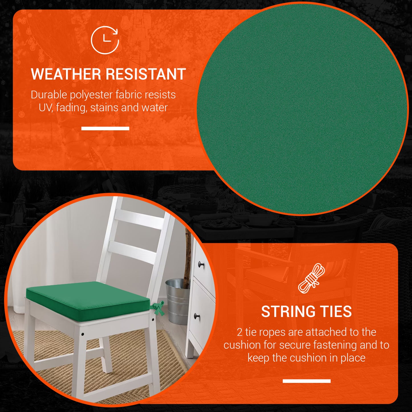 Chair Cushions with Ties for Indoor & Outdoor Use – Comfortable Seat Pads for Dining Chairs, Garden, Patio, Balcony & Café Furniture – Durable Polyester Fabric, Soft Support & Easy Care Design
