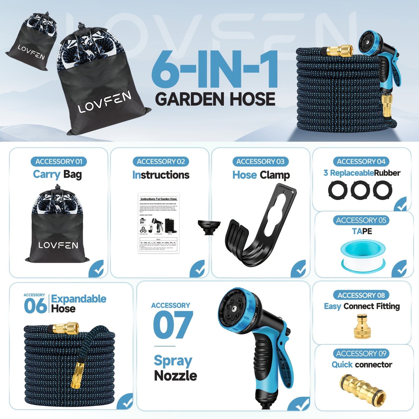 30.48meter Heavy-Duty Expandable Garden Hose with 8-Function High-Pressure Spray Nozzle, 1/2 Solid Brass Fittings, Leakproof Design, Durable Rubber Material, Perfect for Cleaning, Forestry, And Gardening 7.62meter/15.24meter/22.86meter/30.48meter/45.72met