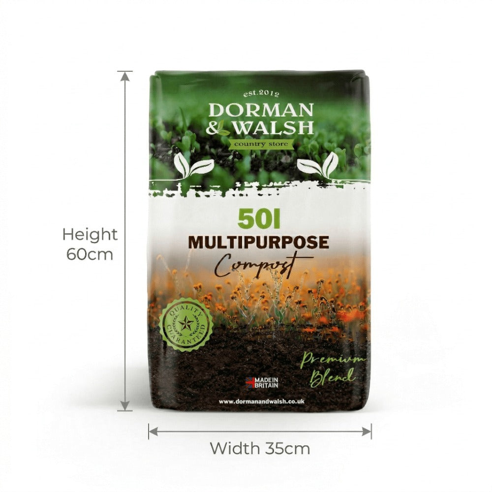 Multi-Purpose Compost 50L Bag – Nutrient-Rich Slow-Release Formula for Potting, Seeds, Houseplants, Flower Beds & Vegetables | Indoor & Outdoor Use | Dorman & Walsh