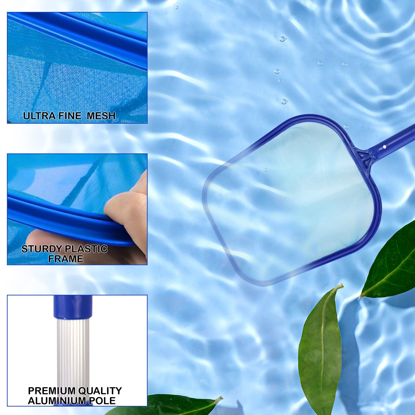 Swimming Pool Cleaning Net - Pool Skimmer Net with Extendable Telescopic Pole - Hot Tub Pond Skimmer Fine Mesh for Cleaning Pool Surface Fountain Spa Fish Tank