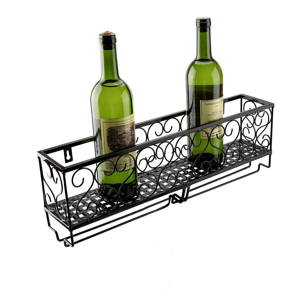 Wall Mounted Wine Rack with Glass Holder Metal Wine Shelf Champagne Bottle Holder Hanging Rustic Wine Holder Floating Wine Shelf for Kitchen 50x10x17cm