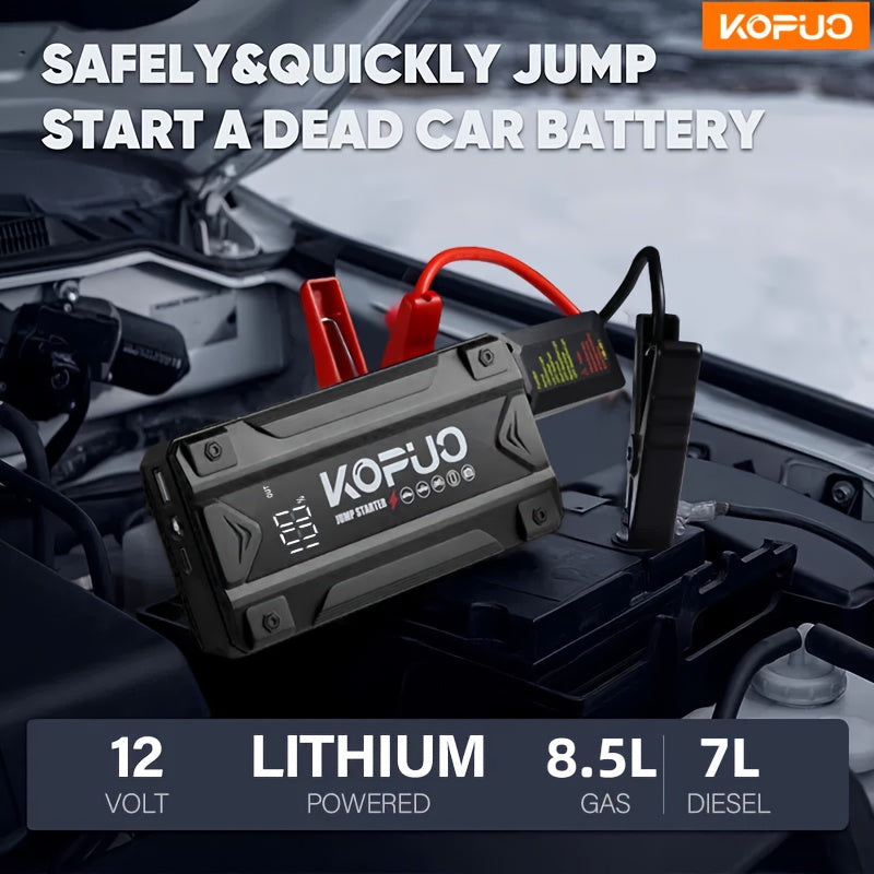 KOPUO 3000A/5000A Car Jump Starter (9L Gasoline/8L Diesel) Portable Car Jump Starter, 12V Car Battery Jumper Starter with Safety Jumper Cables, Fast Charging Car Battery Booster Jump Starter, Lights, Compact, Camping Essentials