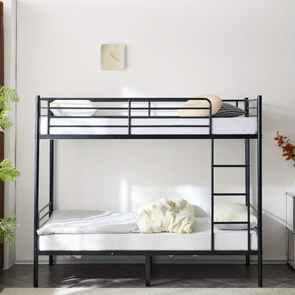 [Heavy Duty Bunk Bed] Sturdy Metal Frame, Heavy Duty Twin-Over-Twin Metal Bunk Bed | Built-In Safety Ladder, Full Guardrails & Underbed Storage - Modern Black Finish, Easy Assembly, No Power Needed for Bedroom, Dorm, Guest Room, Bunk Bed for Bedroom, Dorm