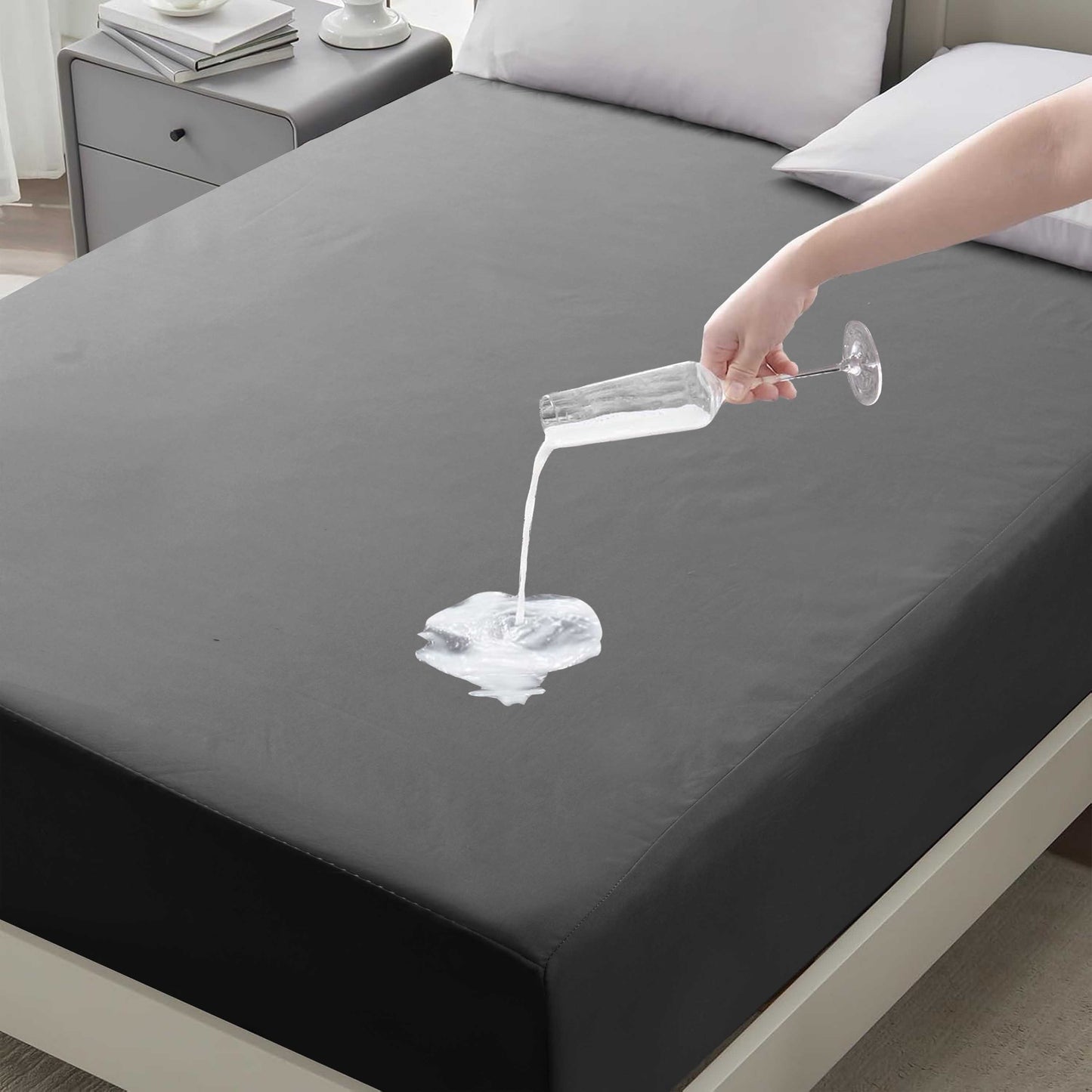Waterproof Fitted Bed Sheet Deep Pocket Mattress Protector Cover | Soft Breathable Noiseless Fitted Sheet for Bedroom, Hotel & Home | Machine Washable Elastic Bed Cover Fits Up to 30cm Mattress