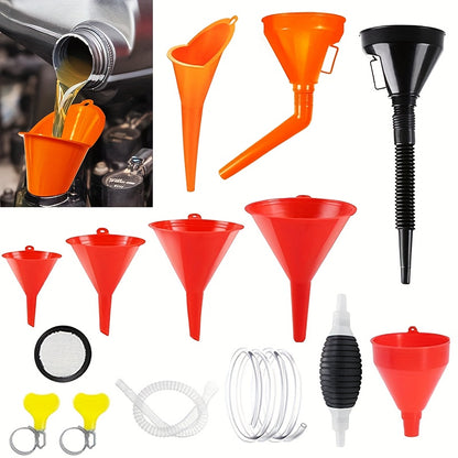 Fuel Funnels Set Plastic Neck Oil Funnels with Detachable Spout And Filter, Large Funnel for Gasoline, Oil Funnel Kit, Funnel Hose, 58.42cm Flexible Removable Hose, Right-Angle Long Neck Design - Spill-Proof, Fit, Durable & Easy-Clean, Funnel Automotive