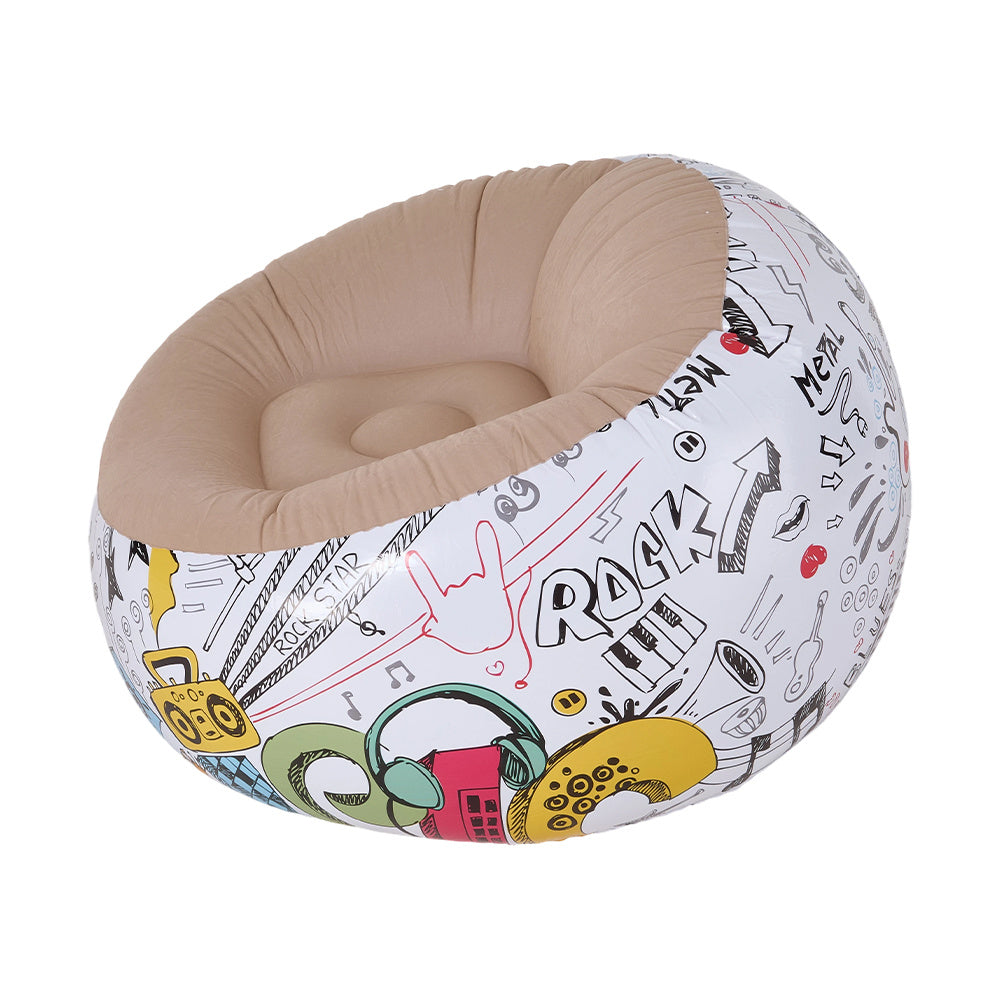 Multicoloured Spherical Outdoor Inflatable Sofa in PVC Material. Lightweight and Portable Home Sofa with Manual Air Pump. Suitable for Living Rooms, Patios, Camping, and Gardens.