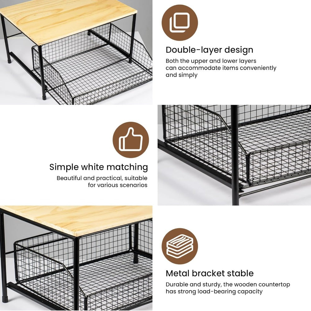Two-Tier Metal Kitchen Countertop Organiser with Drawers - feature detail 19