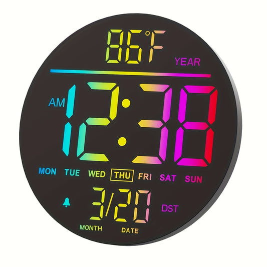 Large Digital Wall Clock With Remote Control, Big LED Display/Dual Alarms/8 RGB Colors/Auto Brightness/Date/Auto DST/Temperature/Night Light Gym Clocks For Living Room Bedroom Study Room Office Wall Decor