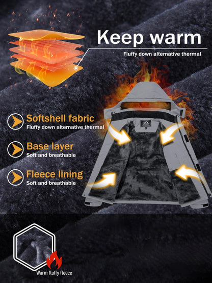 Men's Winter Warm Jackets Fleece Lined Coats Hooded Thermal Outdoor Thick Jacket Heavy Sport Hiking Jogging Camping Fishing Climbing Traveling Skiing Snowboarding Casual Parka