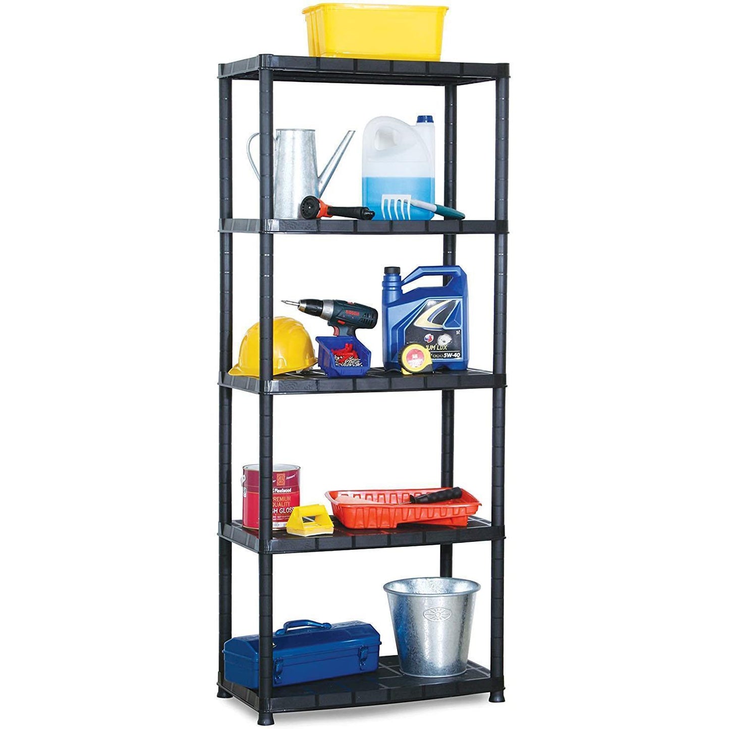 5 Tier Black Plastic Storage Organiser Shelving Unit Garage Home Pantry Tools Paint Stationary Parts Racking Shelf Shelves