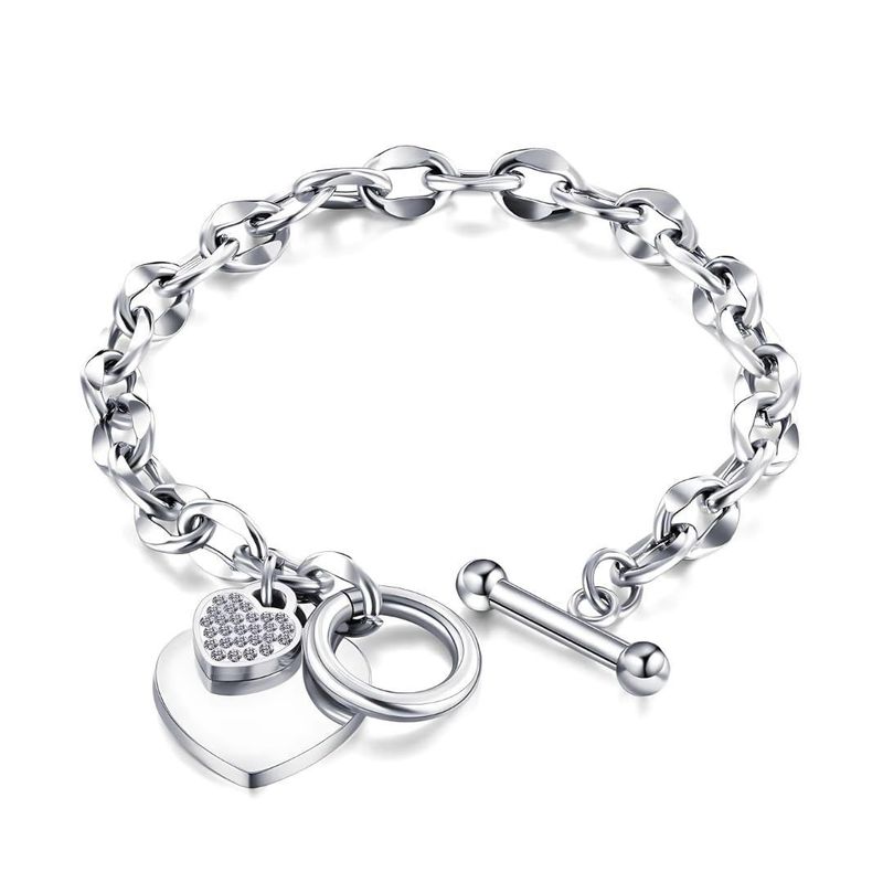 MGJ™ Austrian Crystal Heart Charm Toggle Bracelet for Women – Hypoallergenic Jewelry Gift in Silvery, Golden, or Rose Golden | Includes Premium White Gift Box, Bag & Christmas Card Festive Christmas Gift for Women Ladies, Wife, Her – Includes White Gift B