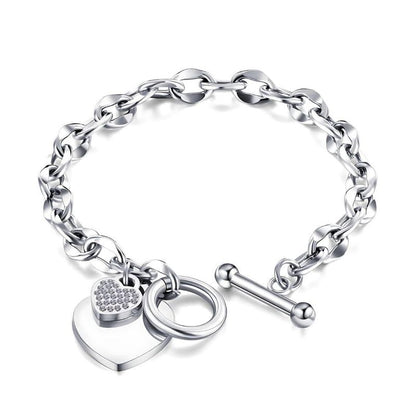 MGJ™ Austrian Crystal Heart Charm Toggle Bracelet for Women – Hypoallergenic Jewelry Gift in Silvery, Golden, or Rose Golden | Includes Premium White Gift Box, Bag & Christmas Card Festive Christmas Gift for Women Ladies, Wife, Her – Includes White Gift B