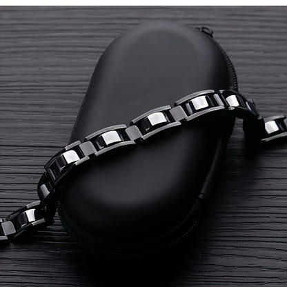 304 Stainless Steel Men's Bracelet, Black Electroplated Unique Design - Perfect Holiday Anniversary Gift for Father and Elders on Christmas. Includes Removal Tool; Suitable Also as a Women’s/Unisex Accessory, Christmas Present, Modern Jewelry, Stylish Bra