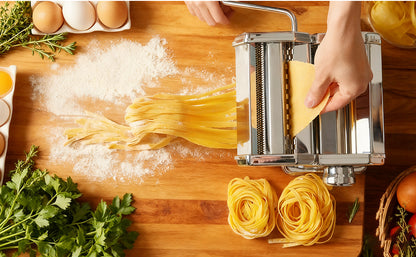 Pasta Roller Machine Dual Width Noodle Maker for Pasta, Spaghetti, Fettuccine, Lasagna 2 in 1 Stainless Steel with Cleaning Kit