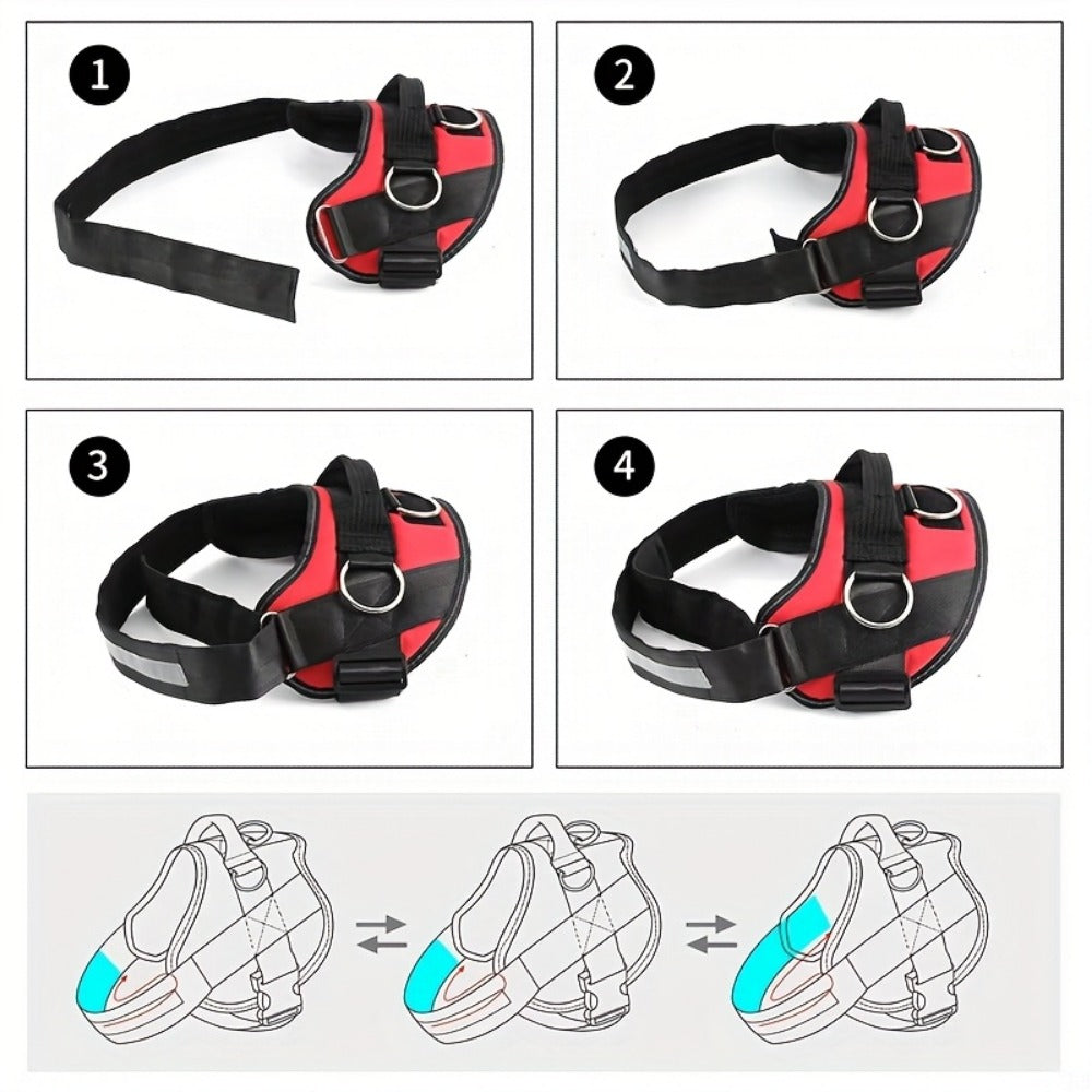 Adjustable Reflective Dog Harness Nylon Vest – Striped Design with D-Ring Leash Attachment & Eat Play Love Patch, No-Pull Walking Harness for Small & Large Dogs