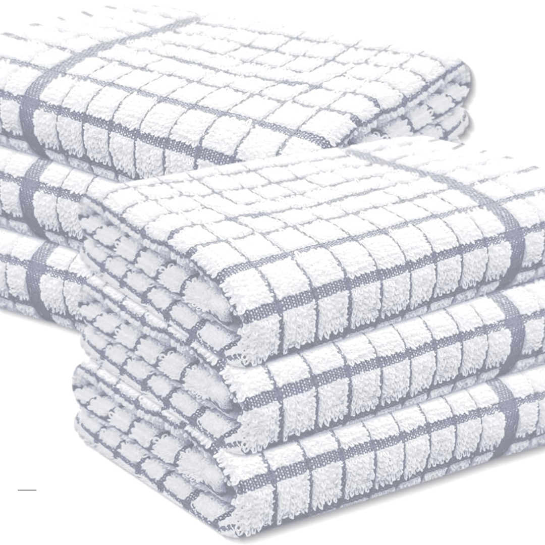 Pack of 6 Large Tea Towels 40x60cm – 100% Cotton Luxury Check Soft Kitchen Towels – Highly Absorbent Dish Cloths – Durable Washable Tea Towels for Drying Dishes, Cleaning, Cooking, Household, Restaurant, Bar, Café, Catering, Commercial & Professional Kitc