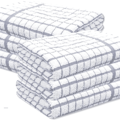 Pack of 6 Large Tea Towels 40x60cm – 100% Cotton Luxury Check Soft Kitchen Towels – Highly Absorbent Dish Cloths – Durable Washable Tea Towels for Drying Dishes, Cleaning, Cooking, Household, Restaurant, Bar, Café, Catering, Commercial & Professional Kitc