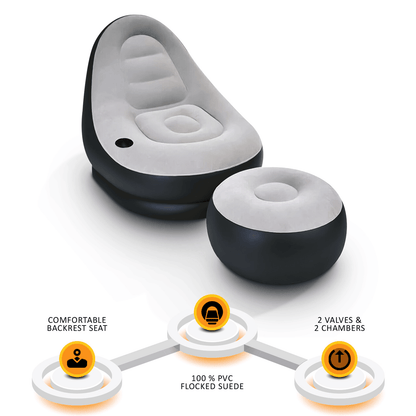 Inflatable 2pcs Deluxe Lounger With Foot Stool/Perfect Chair For Gaming, Reading & Movie Watching