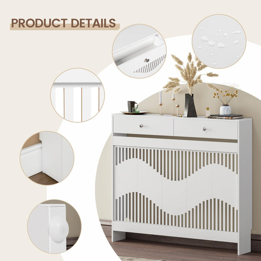Radiator Cover with 78cm, 109cm, Wood, White MDF Drawers Storage Modern Contemporary