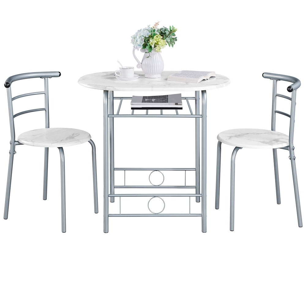 Compact 3-Piece Dining Set with Two Chairs and Storage Shelf - product detail 12