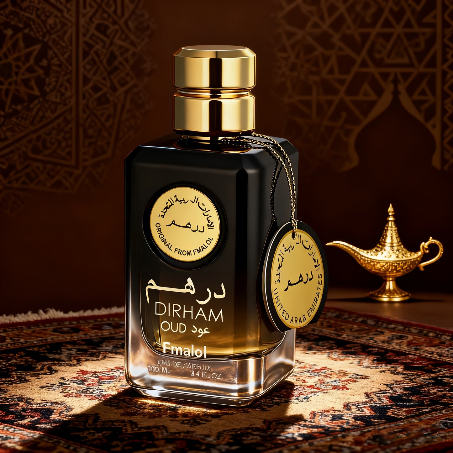 Dubai Oud Luxury Men's Eau De Parfum, 3.4oz. Arabian High - End Gift Box, Featuring a Golden Patterned Water Pot Design with Exquisite Texture. It Has an Oriental Woody Fragrance, Suitable for Men to Wear on High - End Occasions and in Daily Life.
