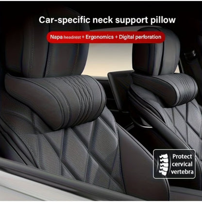 Nappa headrest Car Neck Pillow, Breathable Seat Headrest Lumbar Support Cushion, Embroidery Design Universal Auto Interior Accessories