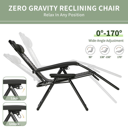 Zero Gravity Chair Foldable Reclining Outdoor Patio Lounge Chair with Padded Pillow Armrest Footrest Cup Holder Textilene Fabric Camping Garden Sunlounger Set of 1 or 2